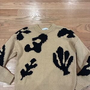 Womens Tan Sweater with Black Pattern Frame cotton